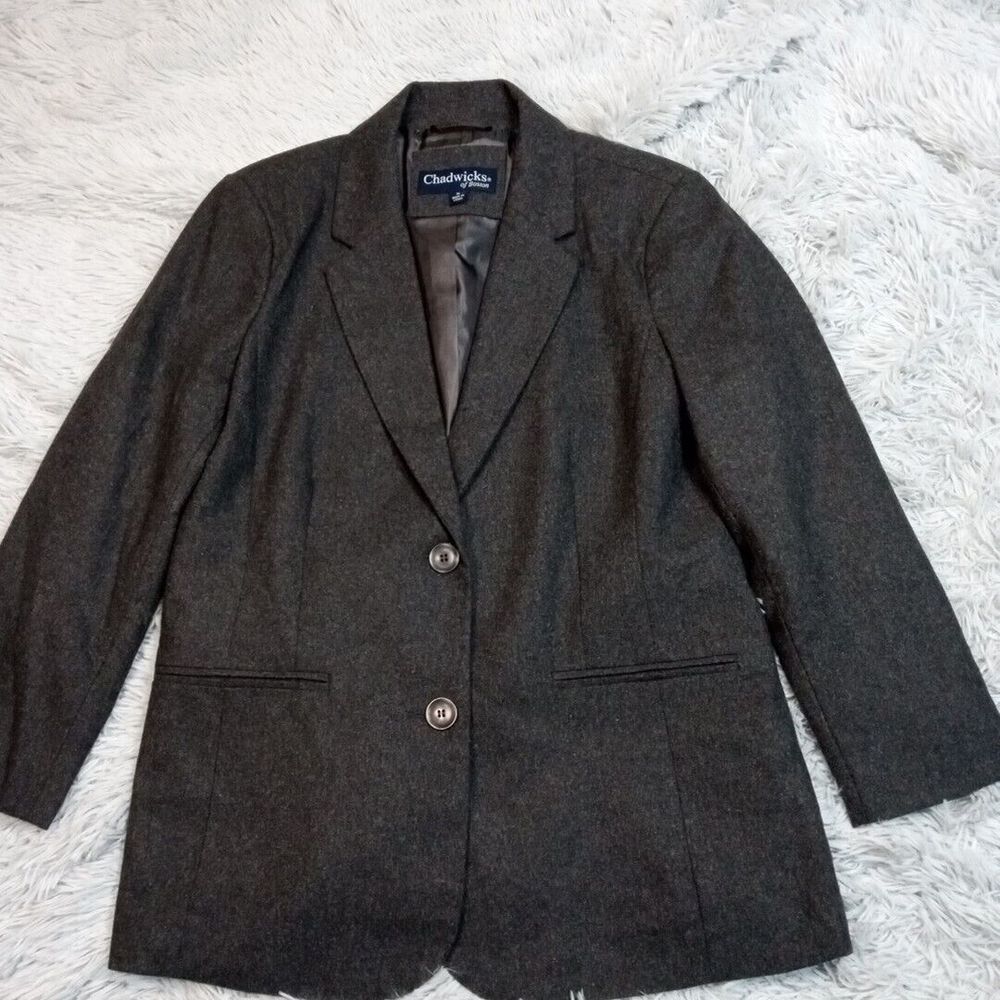 Chadwicks Of Boston Jacket Womens 10 Gray Wool Blend Blazer Faux Pockets‎ Preppy